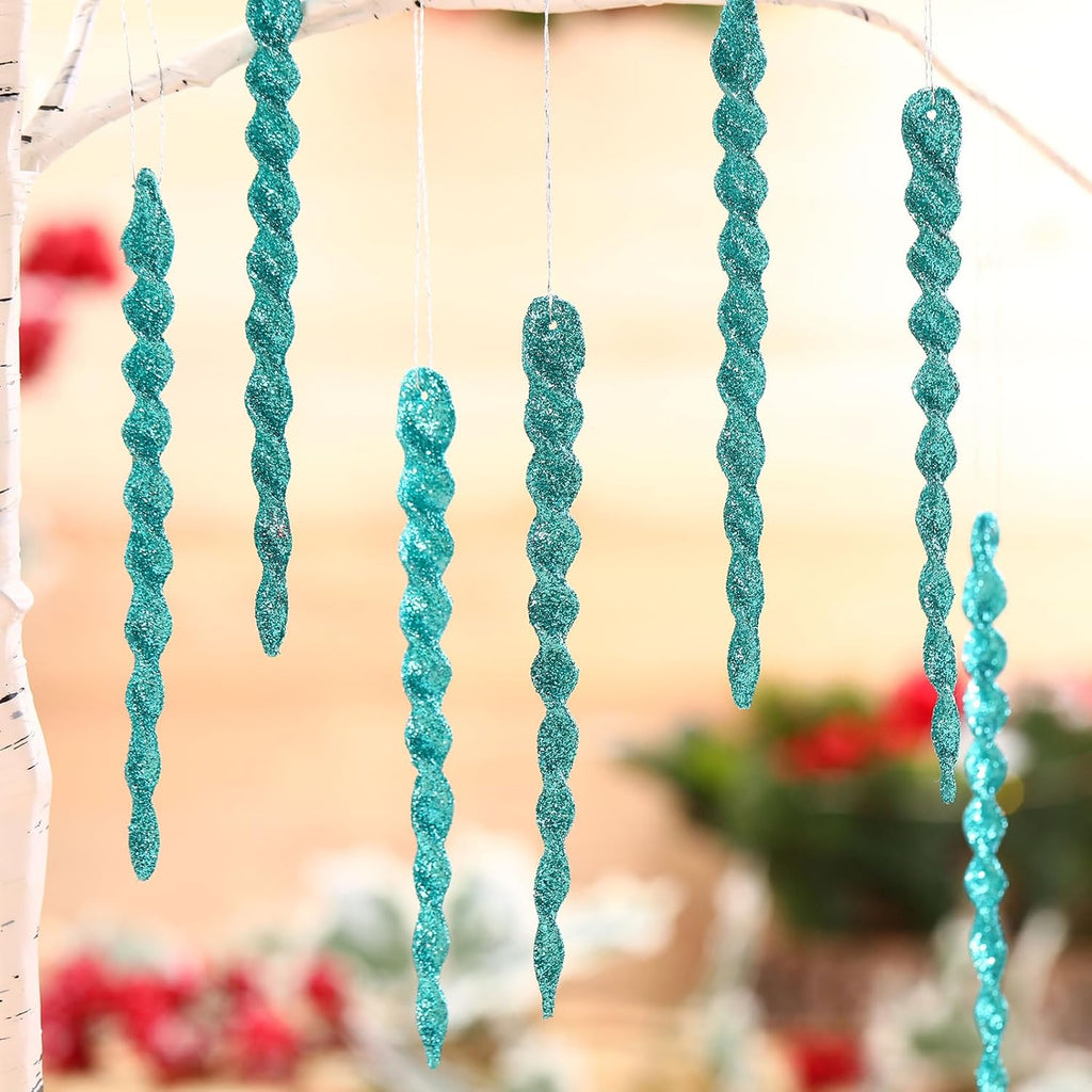 Boao 30 Pcs Christmas Plastic Icicle, Turquoise Blue, 5.12 Inch