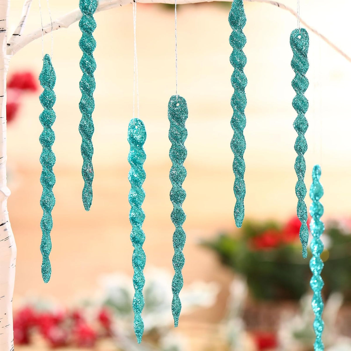 Boao 30 Pcs Christmas Plastic Icicle, Turquoise Blue, 5.12 Inch