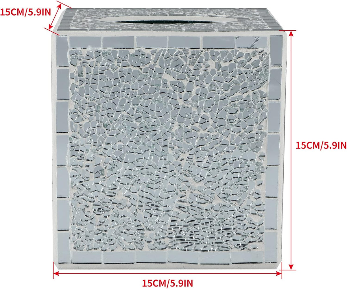 MDLUU Mosaic Glass Tissue Box Holder, Decorative Tissue Box Cover, Square Tissue Dispenser for Bathroom, Bedroom, Living Room (Silver)
