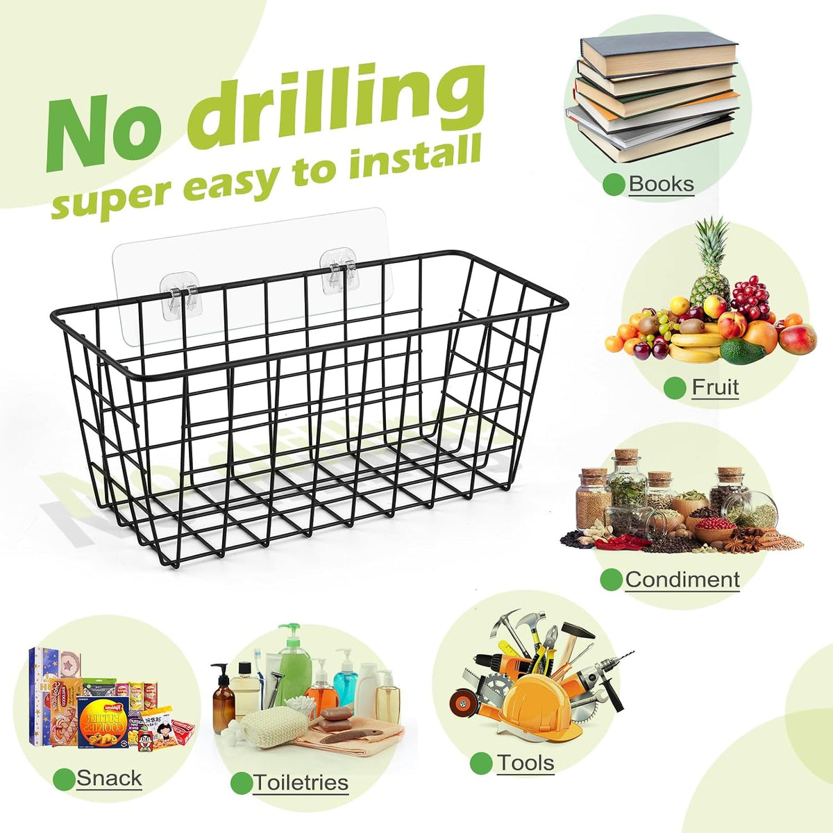 ZUSHALLMY 2 Pack Wire Baskets for Wall, No Drill Adhesive Kitchen Storage