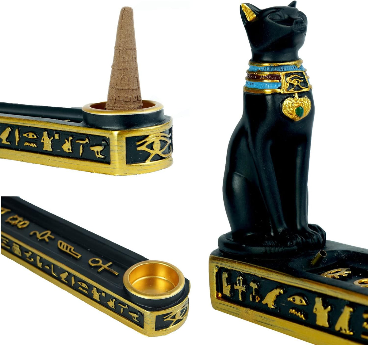 OwMell Egyptian Bastet Incense Holder for Sticks Cone Incense Burner