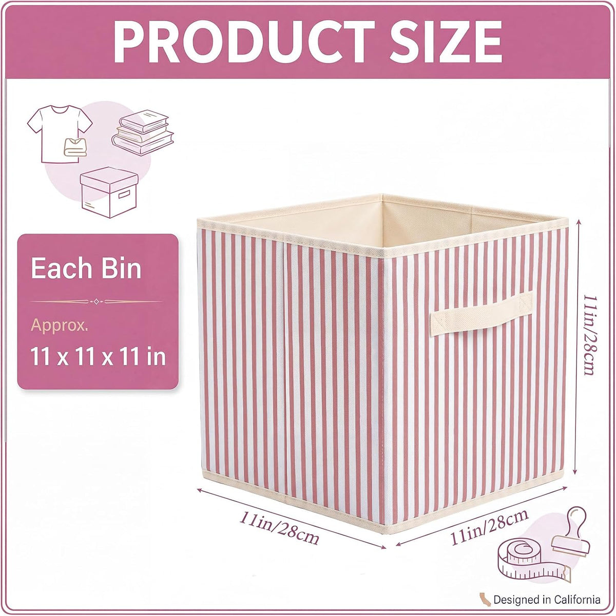 Amyhill 6 Pack Pink Striped Basics Collapsible Fabric Storage Bins