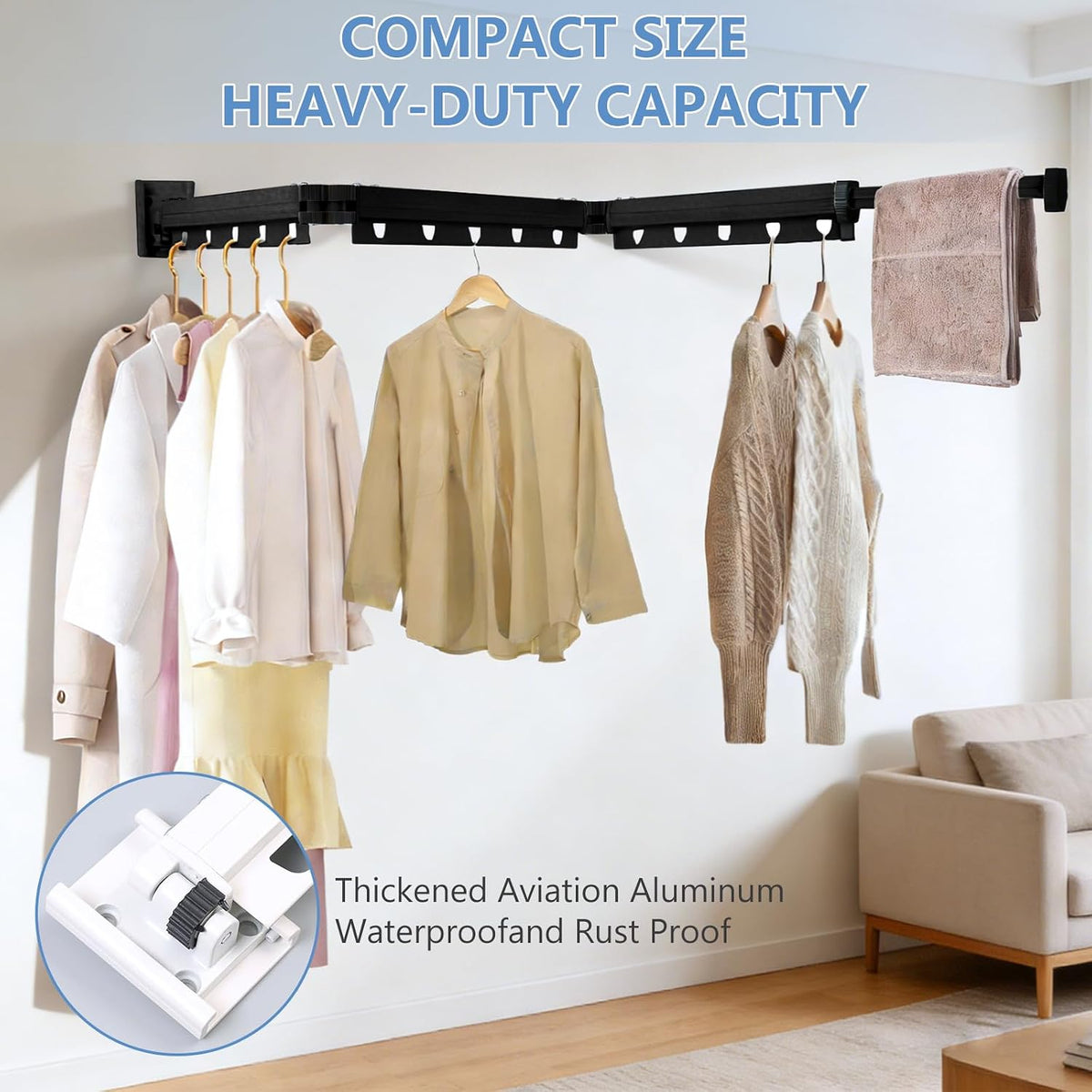 Clothes Drying Rack Wall Mounted, 3-Fold Space-Saving Drying Rack Clothing