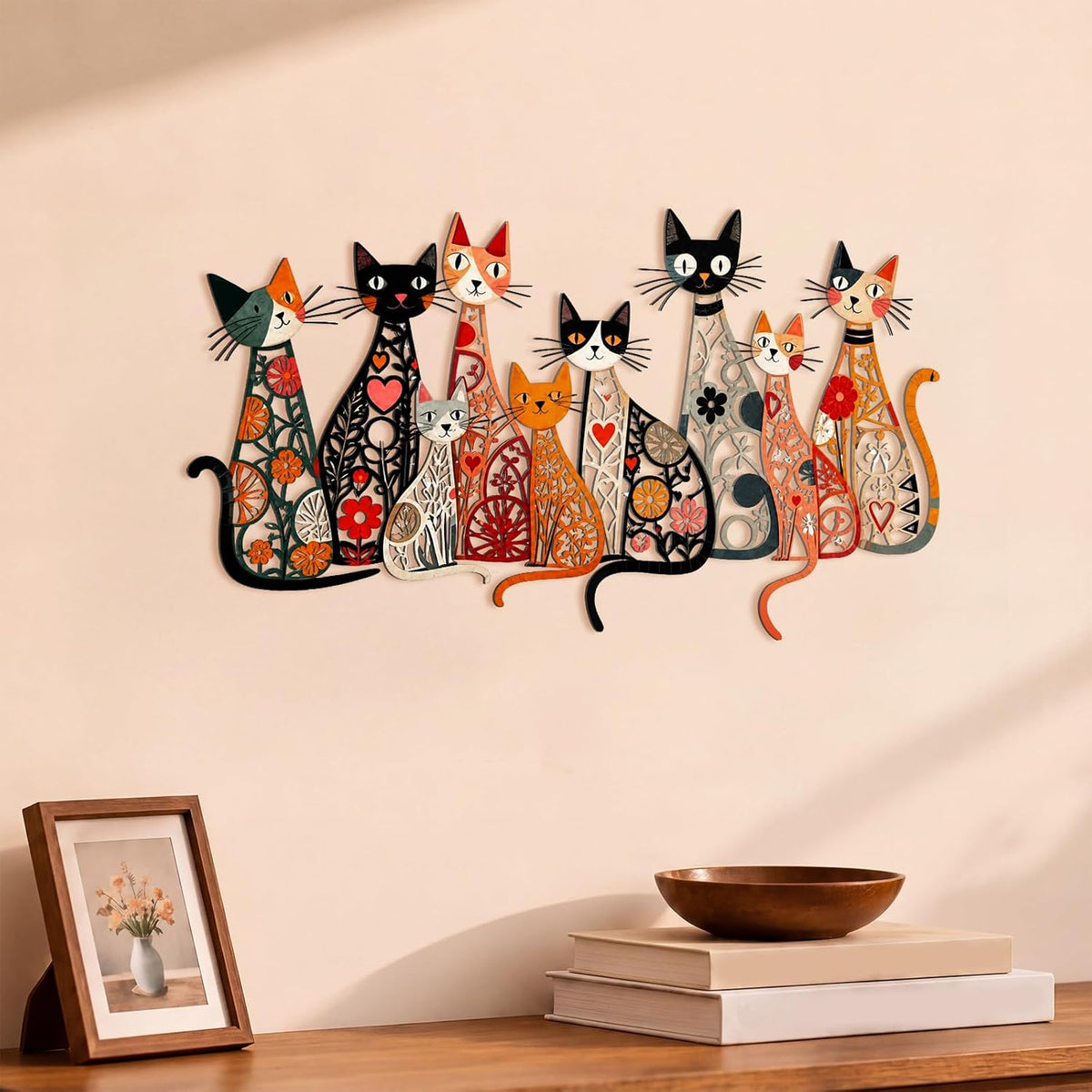Wesiti Metal Cat Wall Art Decor Colorful Sculptural Mid Century 13.8 x 7.7