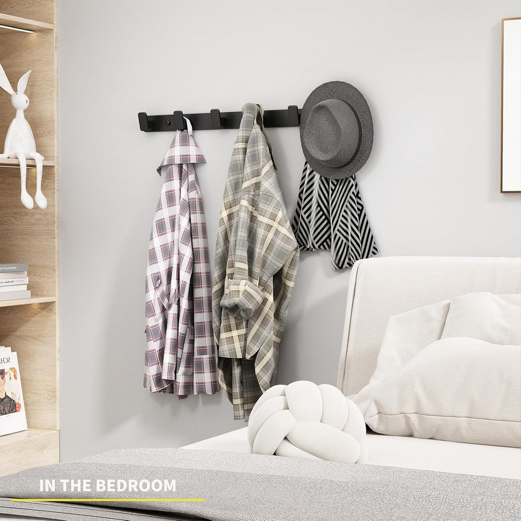 Black Wall Mount Coat Rack, 6 Wall Hooks For Hanging Key Holder Hat Hooks