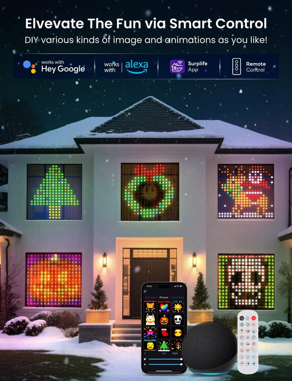 Smart LED Curtain Lights, 400 LEDs RGB+IC Color Changing Wall Lights, 6.6x6.6ft Indoor Dynamic DIY Pattern LED String Lights, APP Remote Control, For Bedroom, Living Room, Window Decor, Party, Wedding