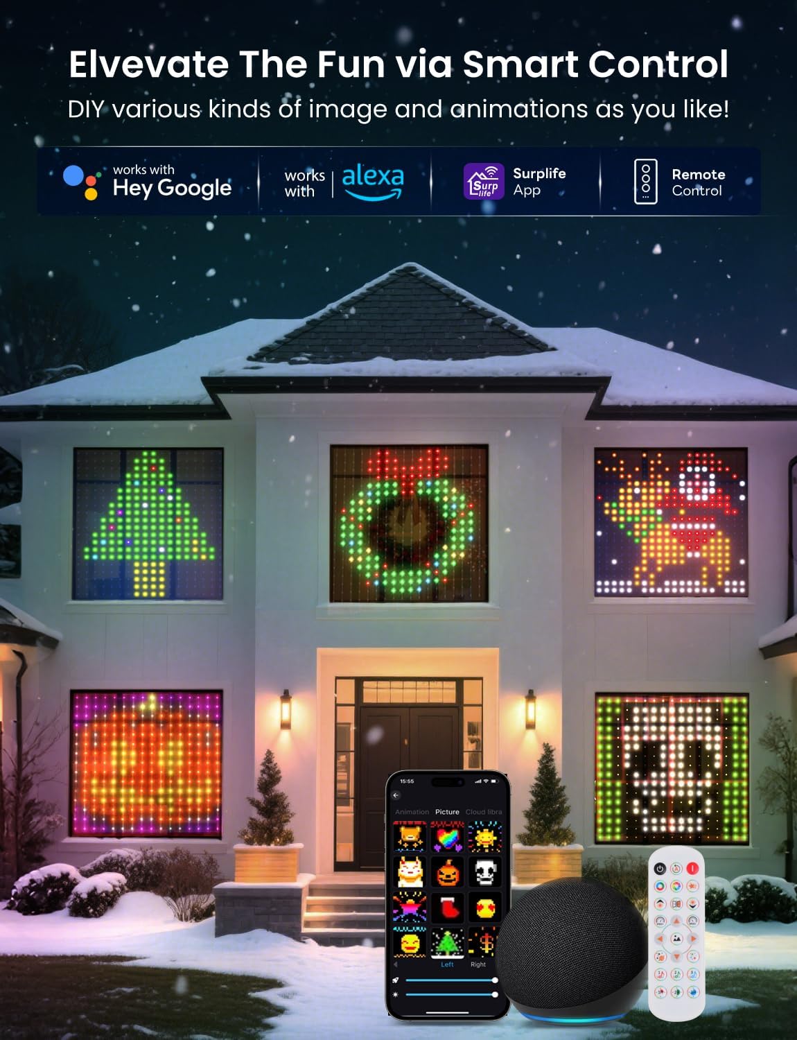 Smart LED Curtain Lights, 400 LEDs RGB+IC Color Changing Wall Lights, 6.6x6.6ft Indoor Dynamic DIY Pattern LED String Lights, APP Remote Control, For Bedroom, Living Room, Window Decor, Party, Wedding