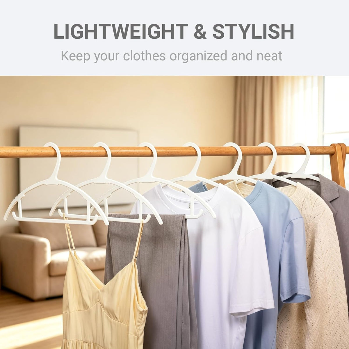 Amber Home 50 Pack White Plastic Hangers, Space Saving Clothes Hangers