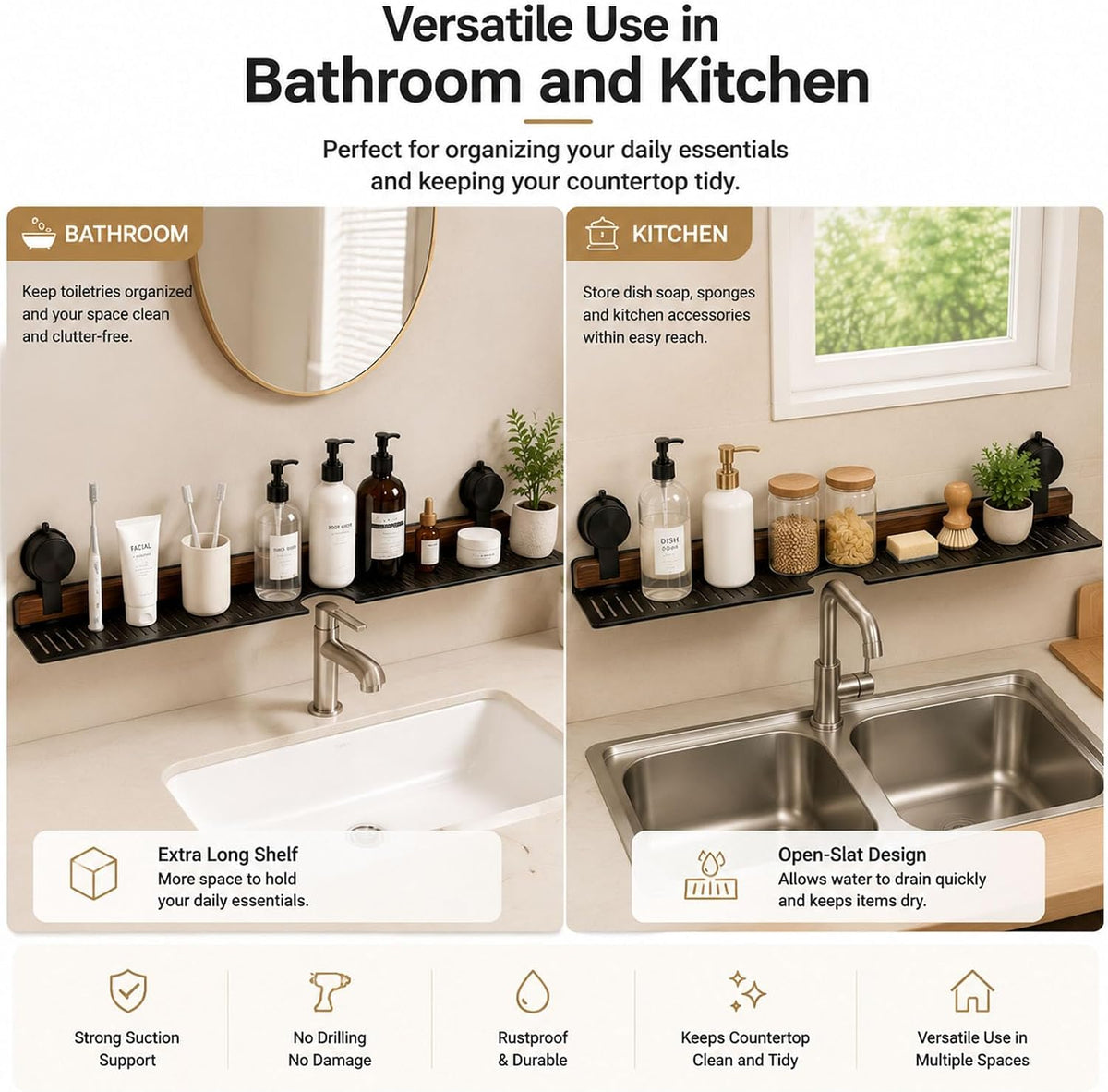 Bathroom Over Sink Shelf, 19.7 Inch No Drill Sink Organizer