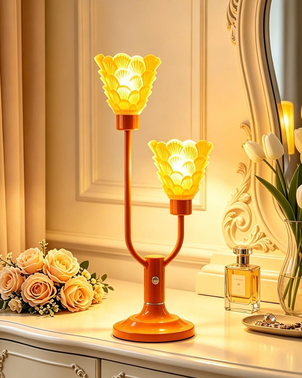 Lightdot Mid Century Modern Table Lamp Orange Vintage Lamp Gift Dimmable