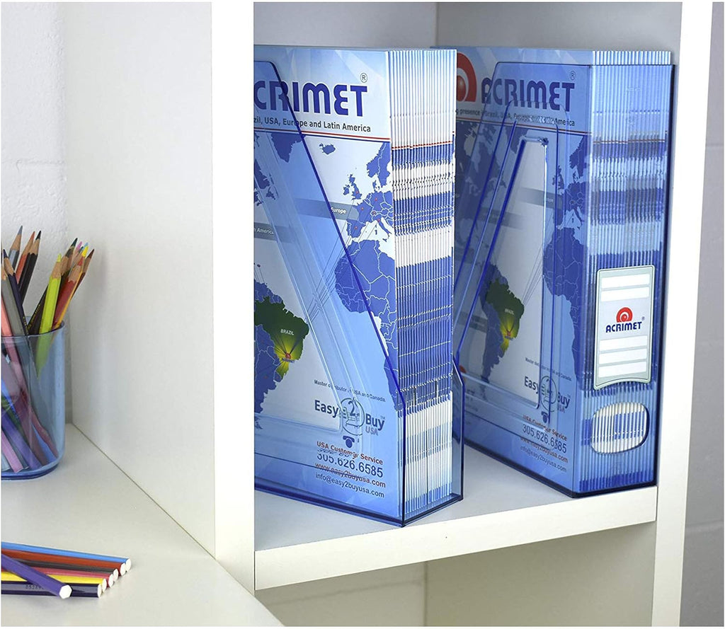 Acrimet Magazine File Holder, Vertical Desk Organizer, Clear Blue, 2 Pack