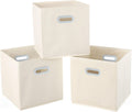 Fabric Cloth Storage Bins,Fabric Cube Organizer with Dual Handles Foldable Cube Storage Baskets for Home Bedroom Storage,Set of 3, Creamy-White