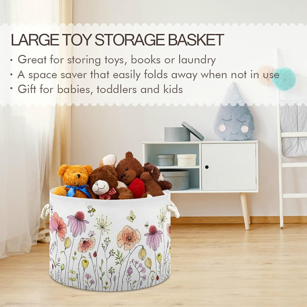 Cotton Rope Basket Colorful Wildflowers Baby Laundry Basket Blanket Kids Toy Storage Basket