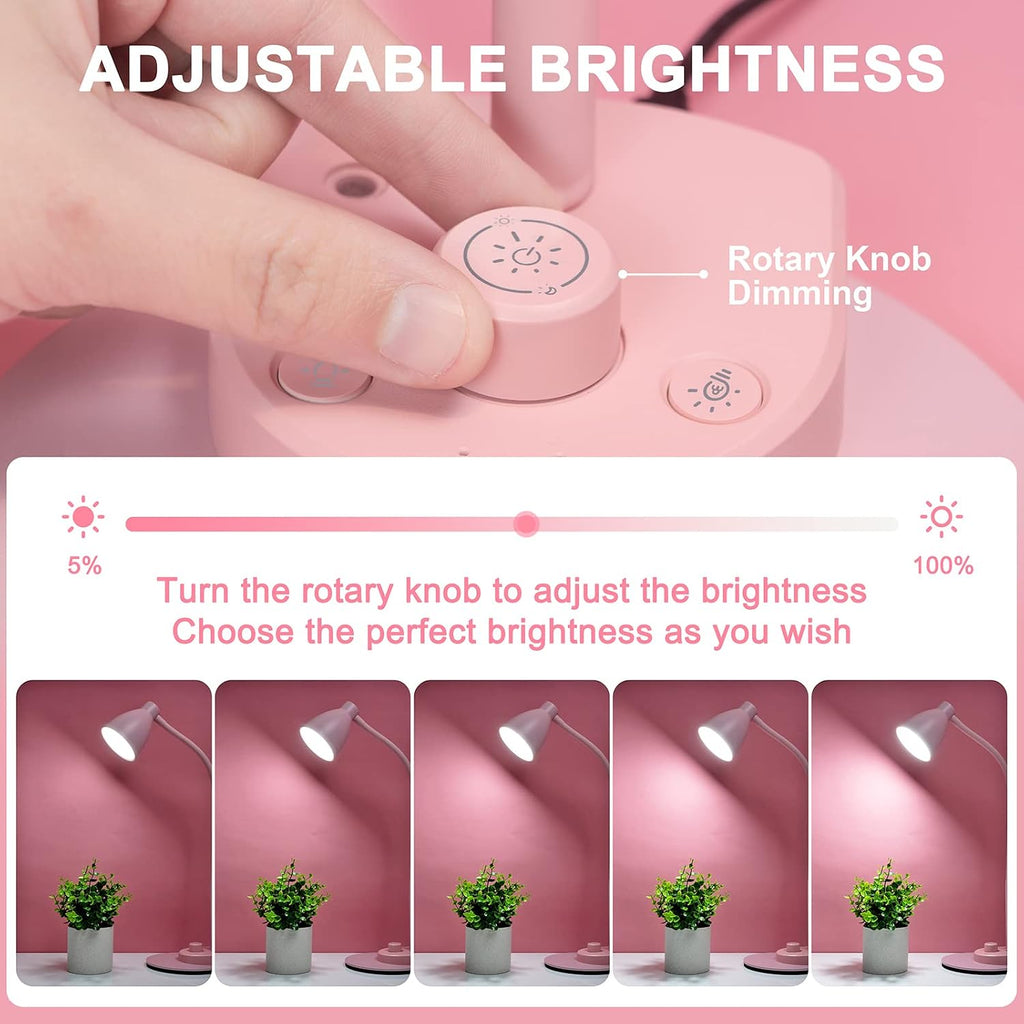 BOHON Cute Desk Lamp with USB Charging Port, 3 Color Modes Dimmable, Pink