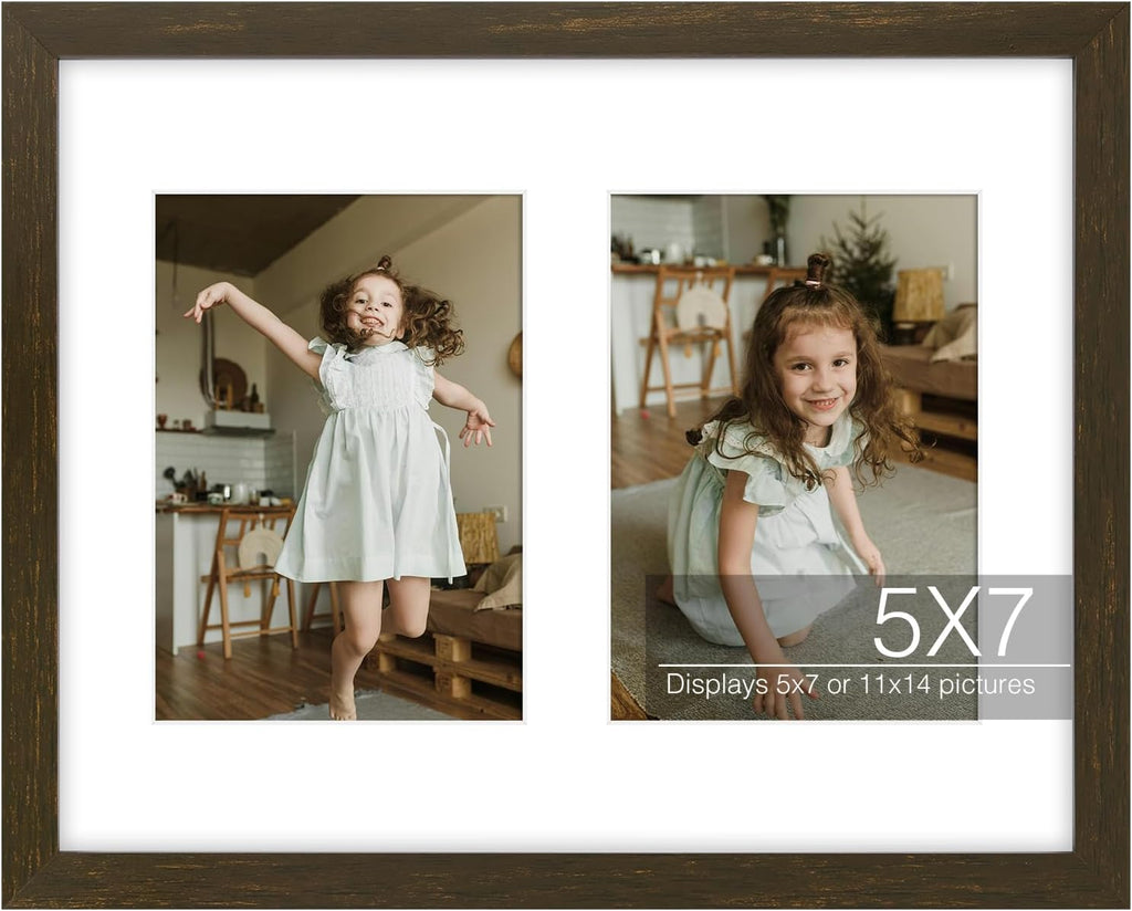 Golden State Art 11x14 Dark Brown Wood Frame - for Two 5x7 Pictures, 1 Pack