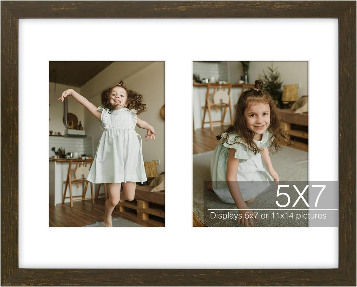 Golden State Art 11x14 Dark Brown Wood Frame - for Two 5x7 Pictures, 1 Pack