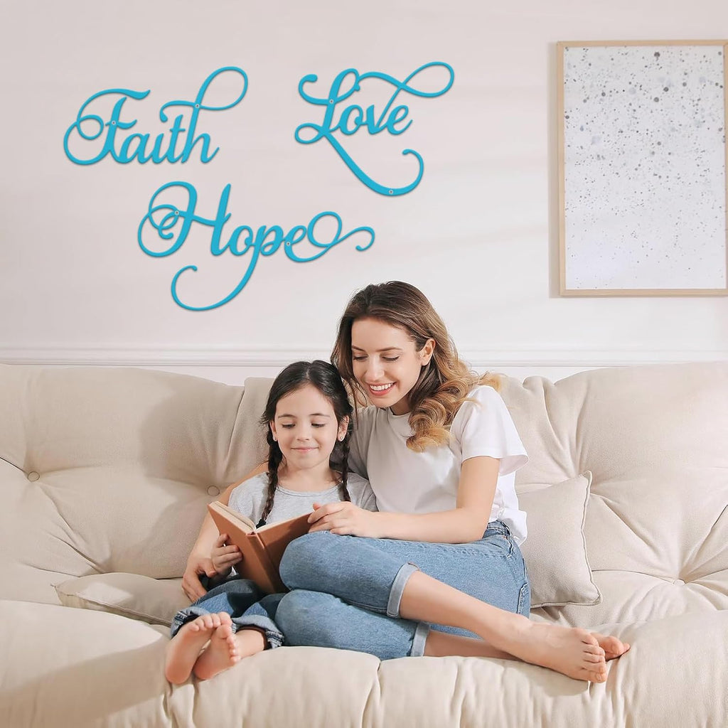 ESTART Faith Hope Love 3Pcs Metal Farmhouse Inspirational Wall Art Sign