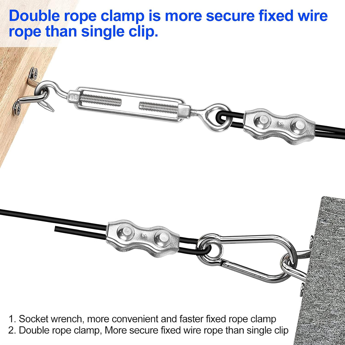 BLIKA String Light Hanging Kits, 400FT Coated Stainless Steel 304 Wire Rope, Outdoor Light Guide Wire, Globe String Light Suspension Kit Included Turnbuckles, Enough Accessories, Use Manual