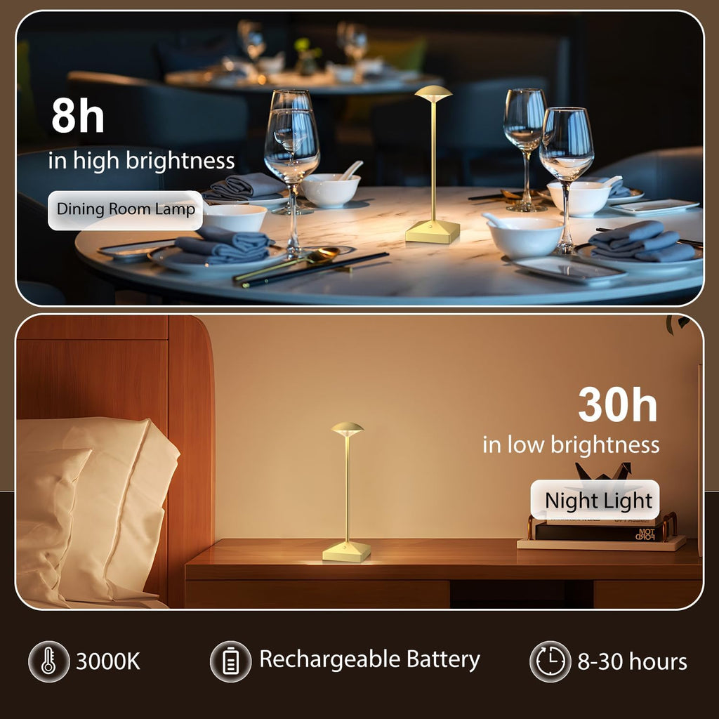 3 Pack Small Gold Rechargeable Cordless Table Lamps Dimmable