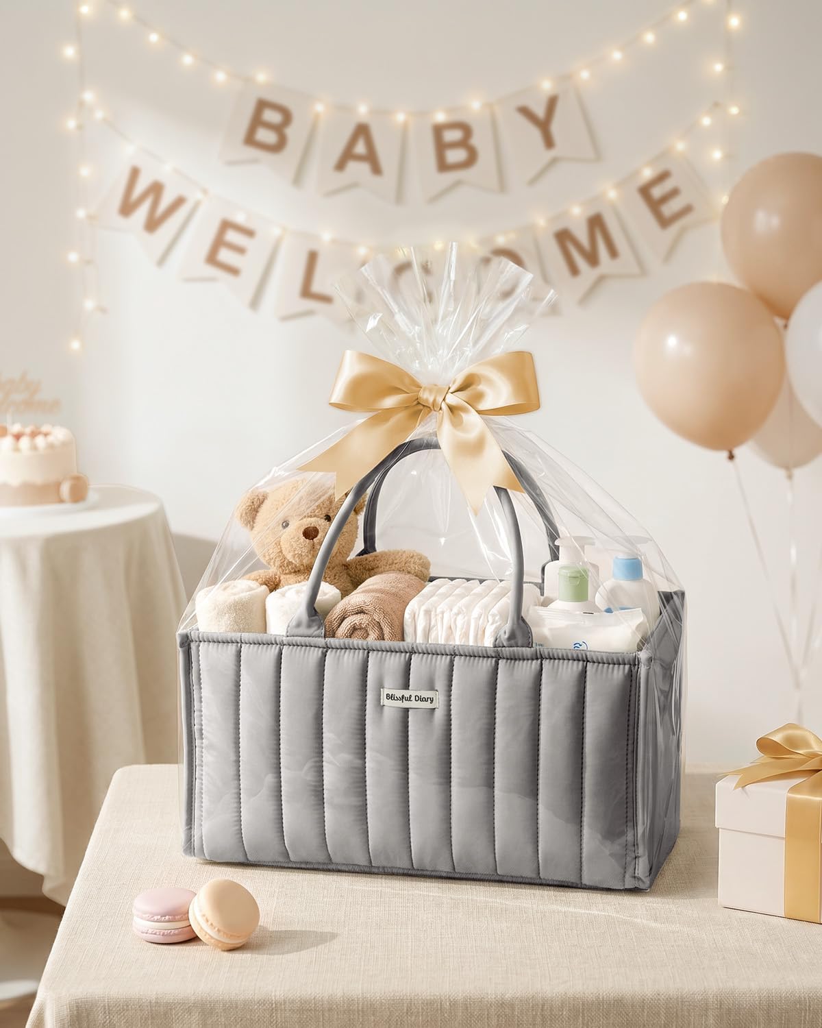 Blissful Diary Baby Diaper Caddy Organizer, Nursery Storage, Light Gray