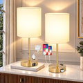Lynnoland 2 Pack Touch Control Table Bedside Lamps with 2 USB & AC Outlet, 3-Way Dimmable Bedside Nightstand Lamps for Bedroom Living Room Nursery, 800 Lumens 3000K Warmlight Bulbs Included