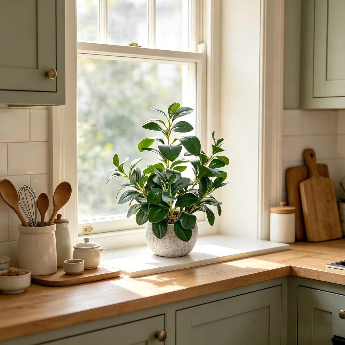 AlphaAcc 17" Artificial Ficus Cement Pot Home Kitchen Office Decor