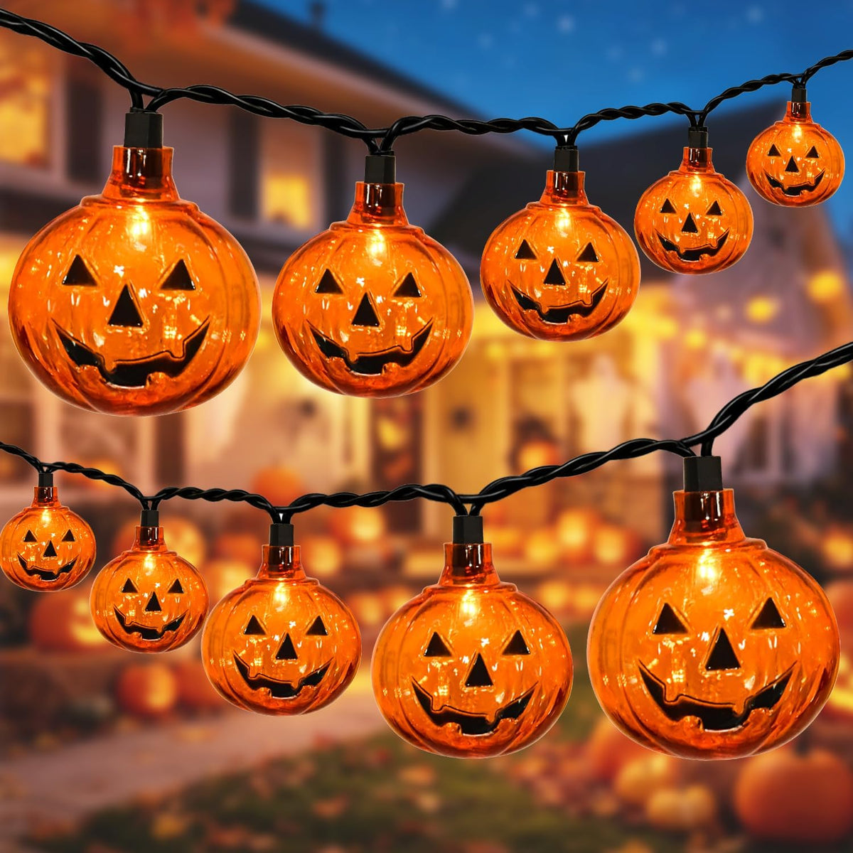 12Ft 20 LED Halloween Pumpkin String Lights Plug in Jack O Lantern Lights with Spooky Smile, 0.07W Energy-efficient LED Pumpkin Lights Outdoor Waterproof for Home Indoor Outdoor Halloween Decorations
