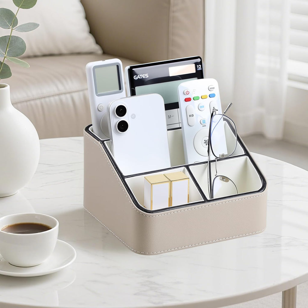Remote Control Holder, Nightstand Organizer, Desk Caddy (Beige)