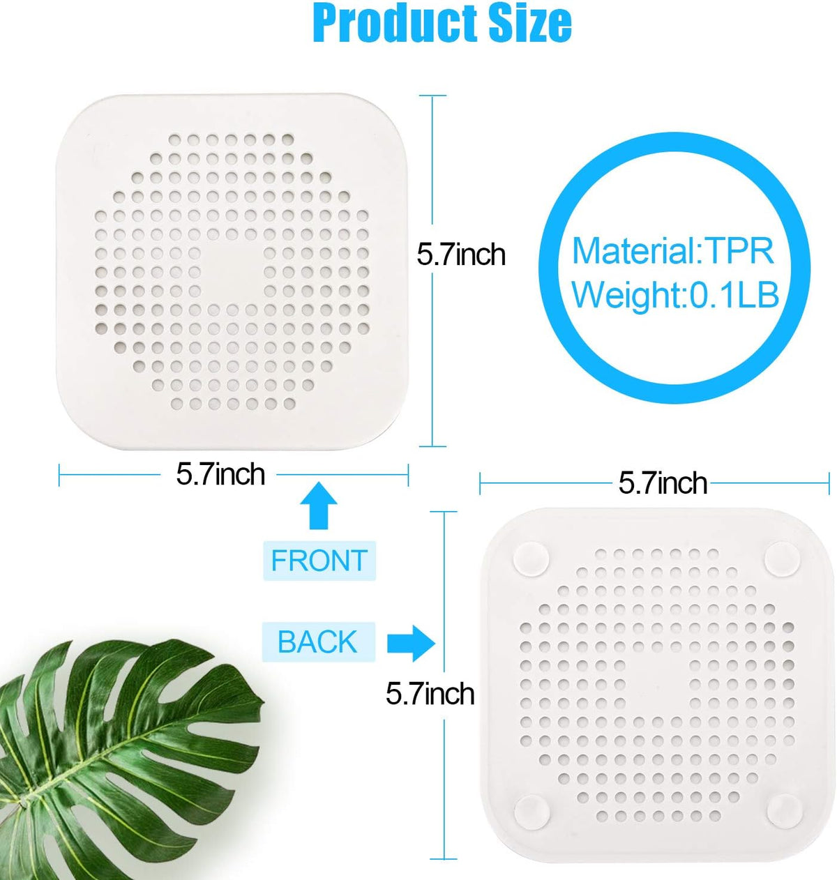 Square Drain Cover for Shower 5.7-inch TPR Drain Hair Catcher 2 Pack (Grey)