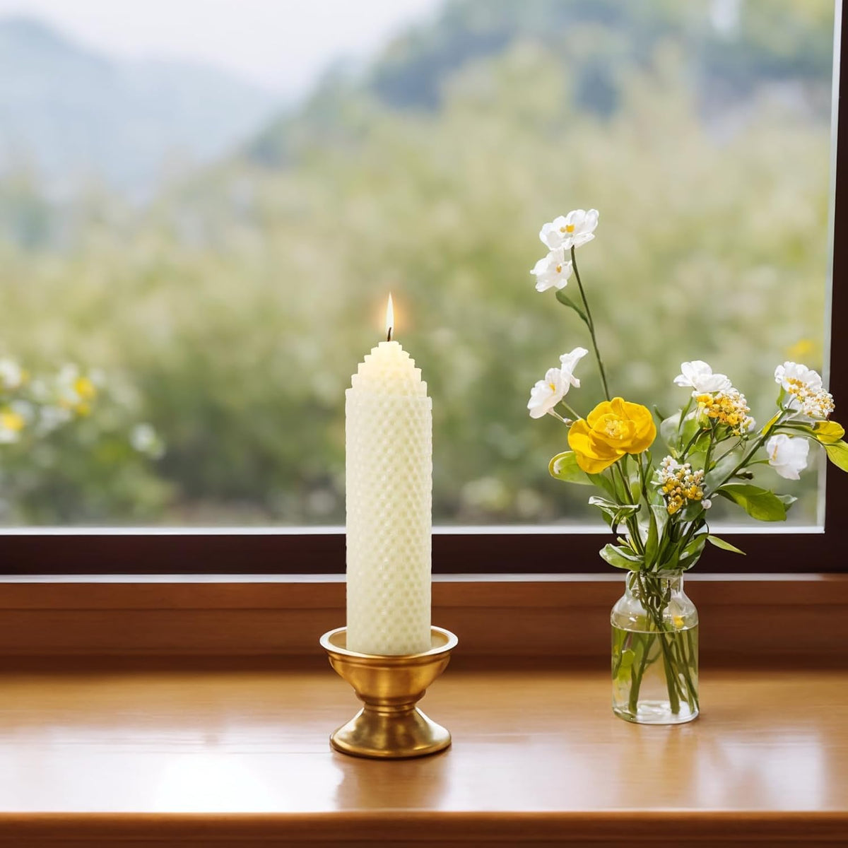 DEYBBY 1.5×6 inch Off White Natural Beeswax Pillar Candles Set of 6