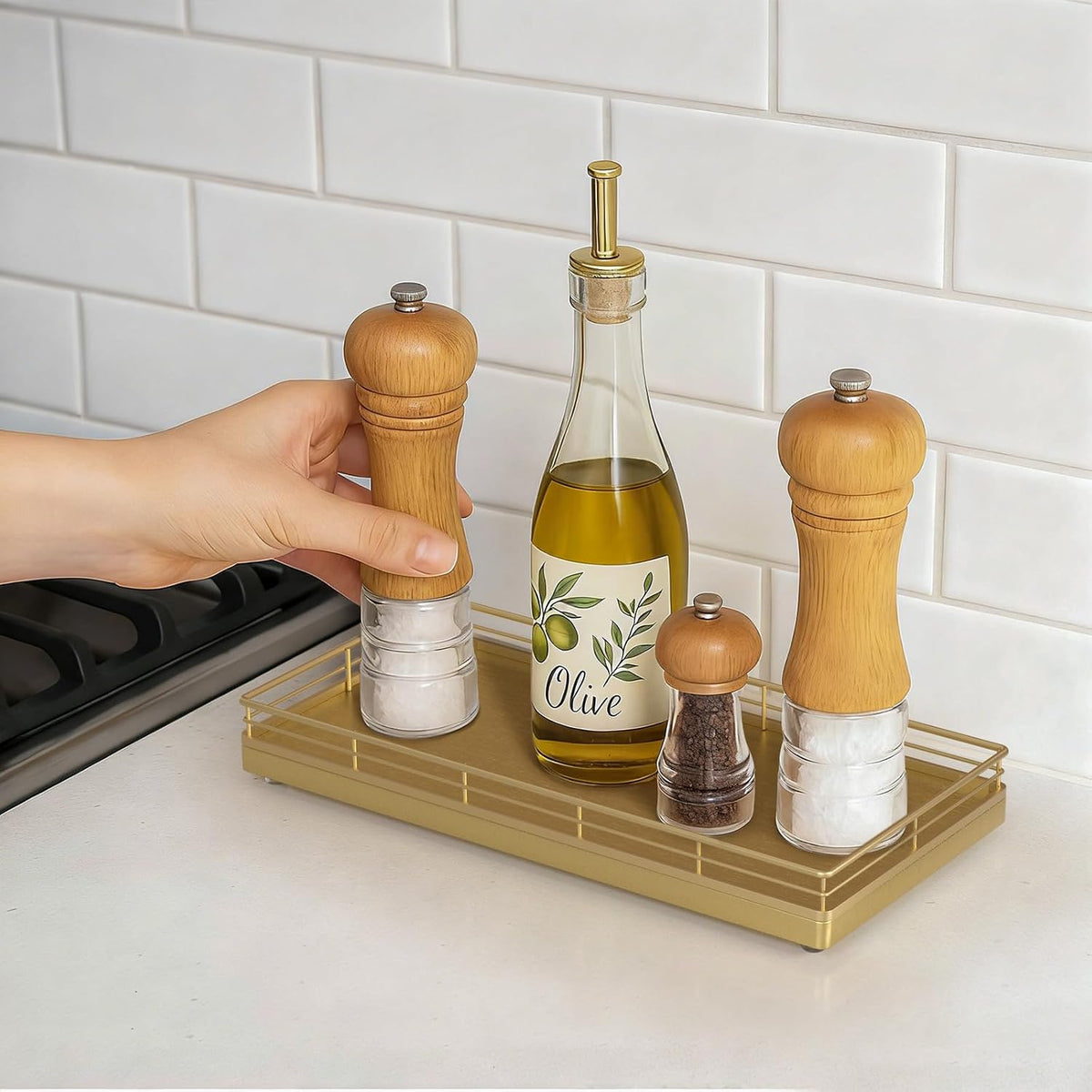Bathroom Vanity Tray for Countertop, 12" x 6" Oak Wood Toilet Tank Tray