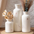 Vintage Ceramic Flower Vase Set of 3, Rustic Farmhouse Vase for Home Decor, Distressed Decorative Vase for Table Entryway Mantel Centerpiece Living Room Bathroom Bedroom (Weathered White)