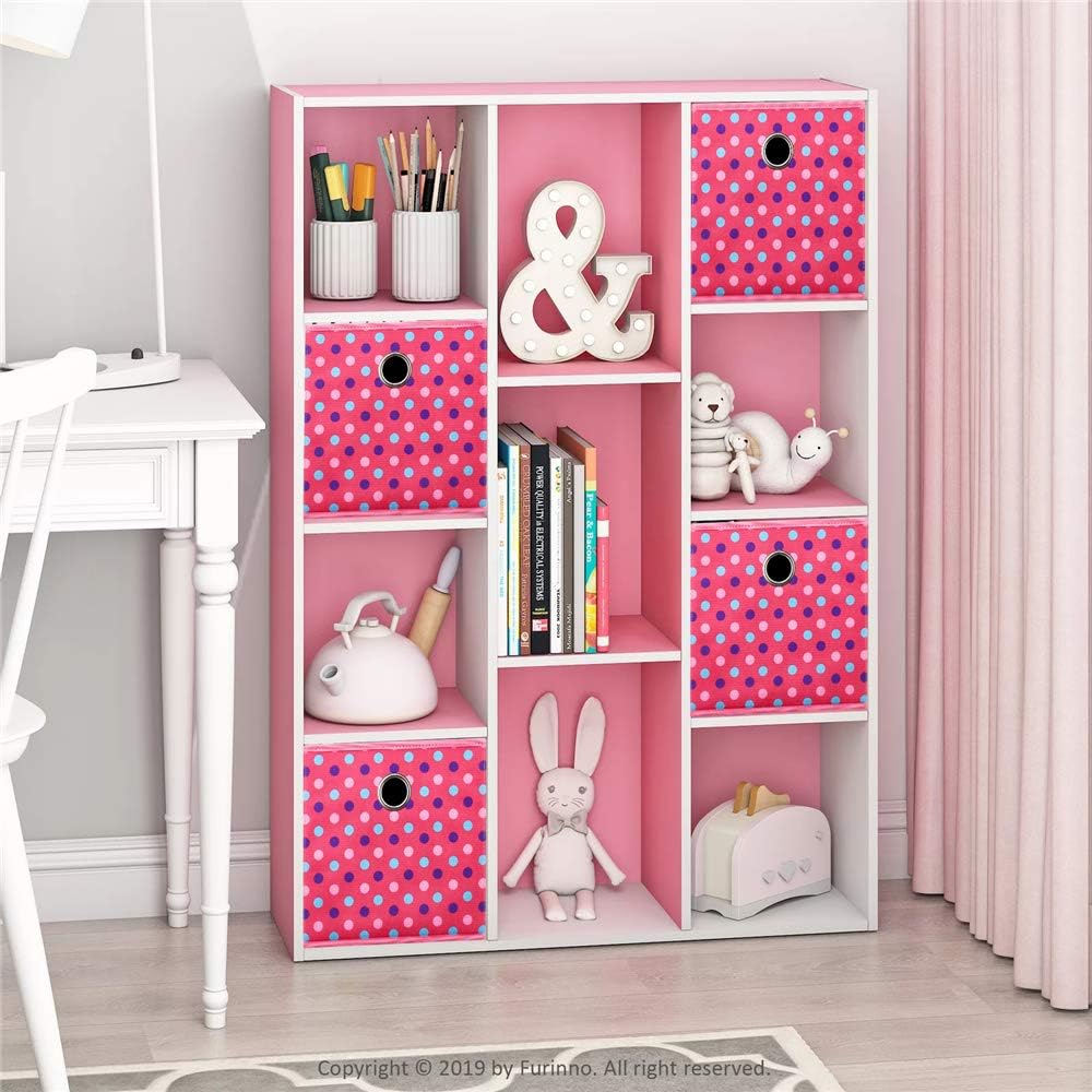 Collapsible Cloth Cube Storage Bins Polka Dot Fabric Girls Storage Pink Cube Bins Kids Storage Cubes Boxes Clothes Organizer Bin 10x10x10 Inches Foldable Storage Baskets ,QY-SC15-6