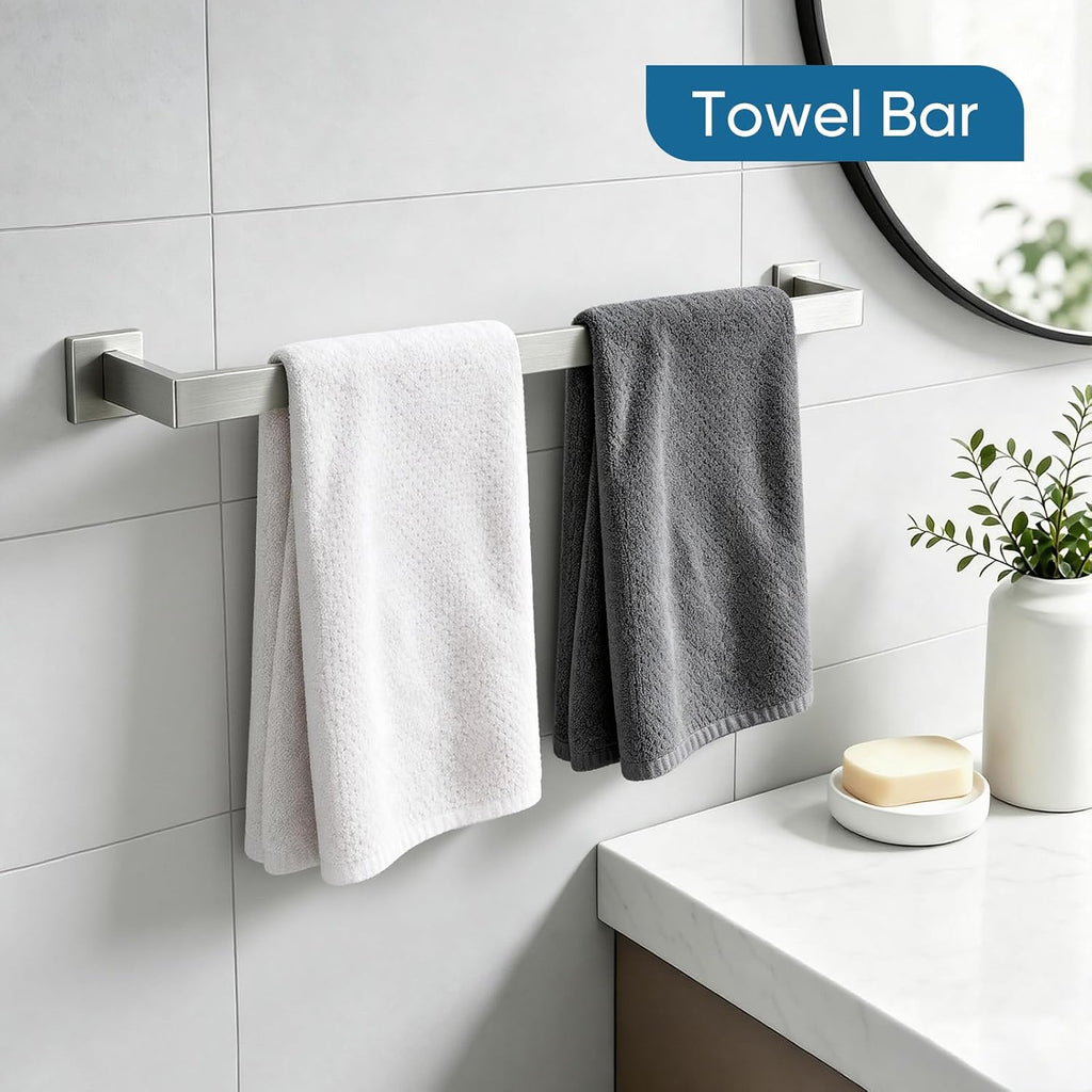 VELIMAX Brushed Nickel Towel Bar, SUS304 Stainless Steel Bathroom Hardware Set, Towel Racks for Bathroom Wall Mounted, 24-Inches
