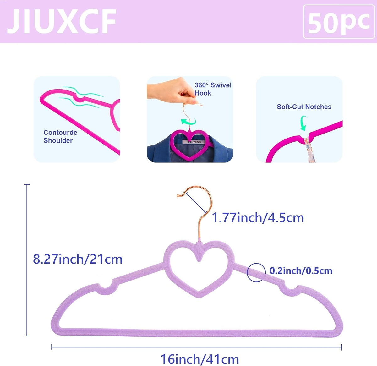 Velvet Hangers 50 Pack,16 Inch Non Slip Adult Hanger(Light Purple)