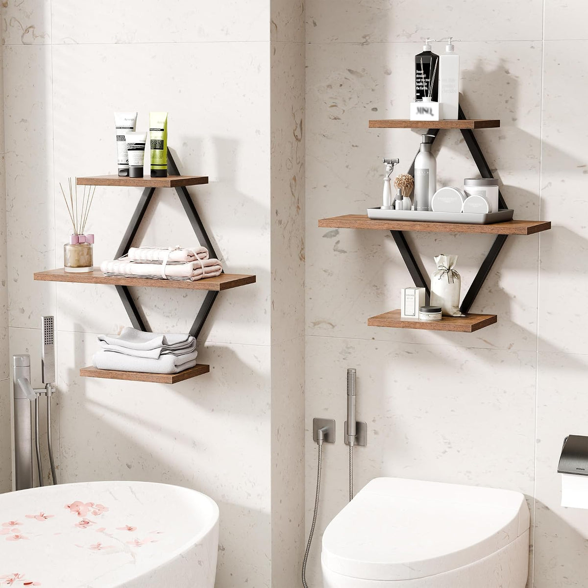 Floating Wall Shelves, Set of 2, Rustic Brown