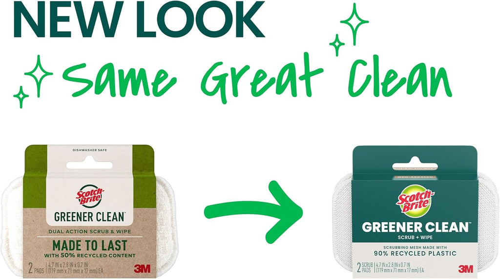 Scotch-Brite Greener Clean Dual Action Scrub & Wipe, Dish Cloth, 2 Pack
