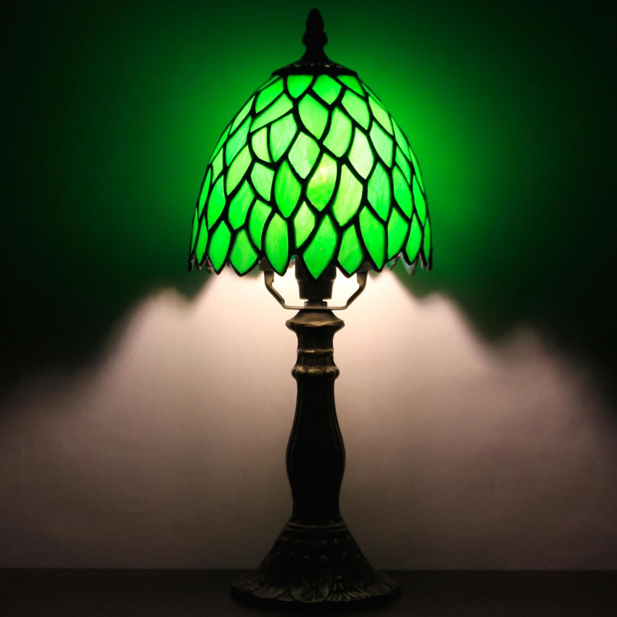 Small Tiffany Lamp Mini Accent Table Lamp Green Wisteria Leaves Style