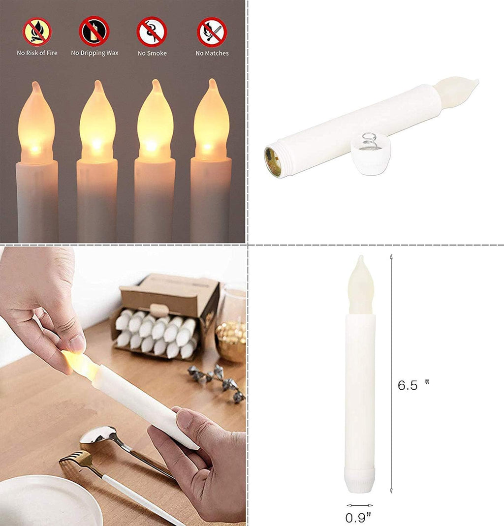 Set of 24 Warm White Battery Operated Taper Candles Wax Dipped LED Flicker Amber Realistic Long Taper Candles for Birthday Wedding Party Décor Long Lasting -Batteries Not Included