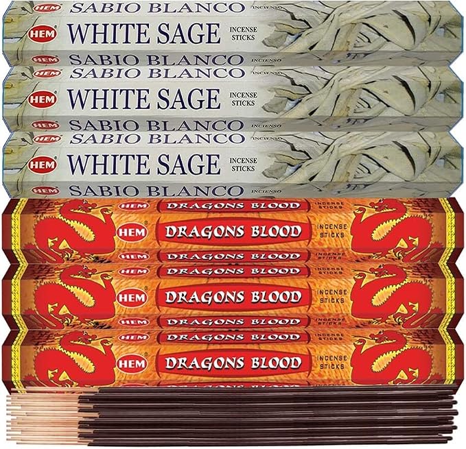 Dragon's Blood Incense Sticks and White Sage Incense Sticks with Incense Holder Bundle for Home Fragrance and Smudging