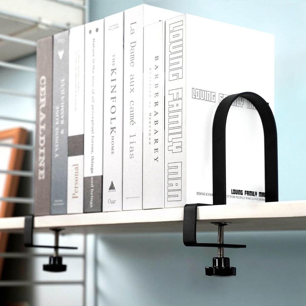 AJART Adjustable Book Ends for Shelves: Heavy Duty Clamp On Metal Bookends