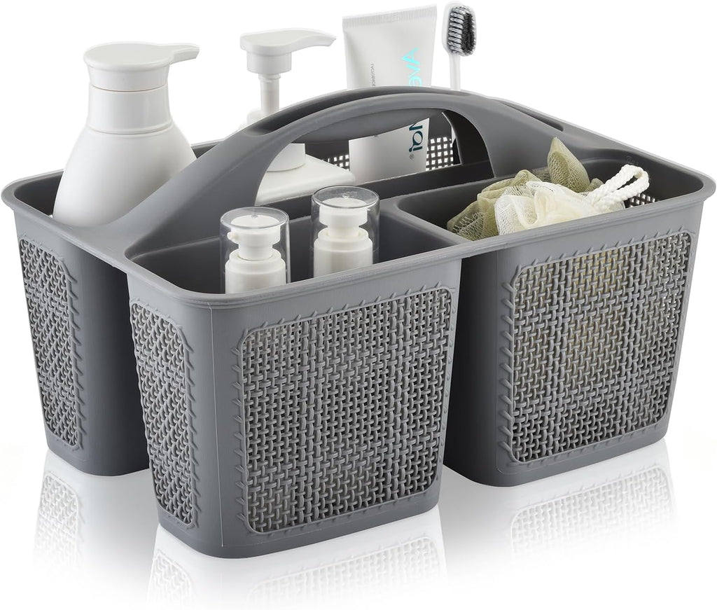 NINU Plastic Gray Shower Caddy Basket, Divided Cleaning Portable Shower Basket with Handle Compartments Storage Organizer for Bathroom, College, Kitchen, Dorm Room Essentials