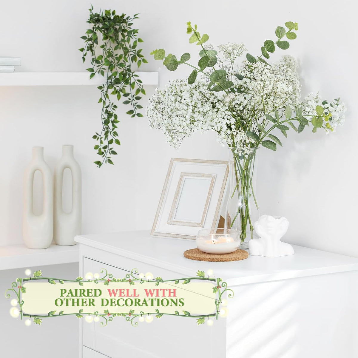 MEILIDY Artificial Eucalyptus Stems, Faux Foliage Branches, Green, 12 Pcs