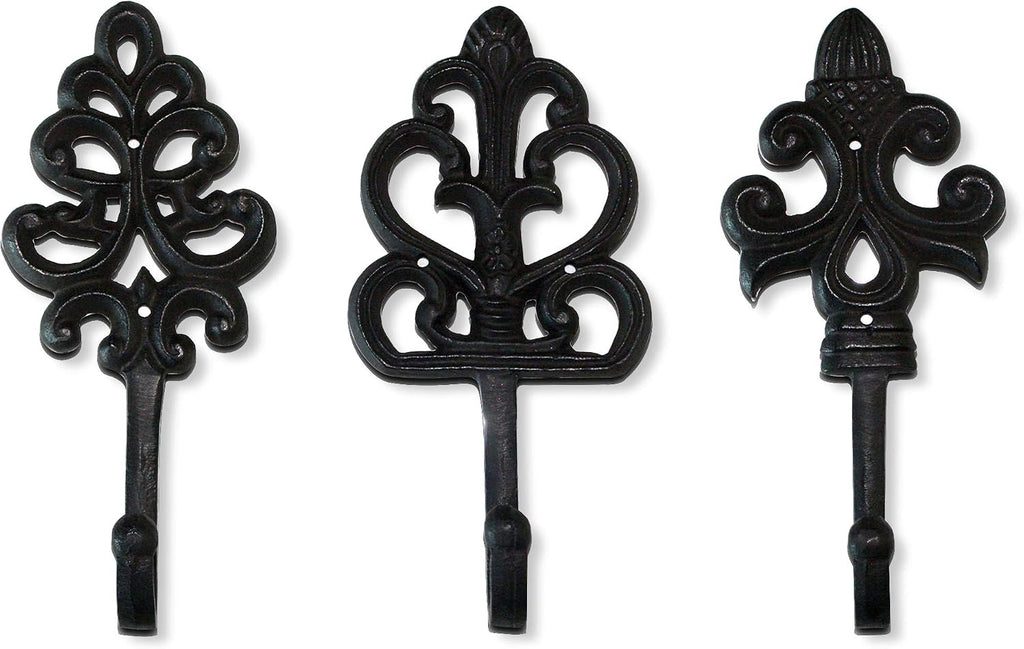 Wallcharmers Fleur De Lis Decorative Wall Hooks, 8in, Rustic Cast Iron