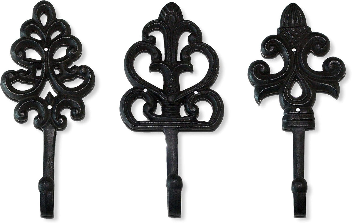 Wallcharmers Fleur De Lis Decorative Wall Hooks, 8in, Rustic Cast Iron