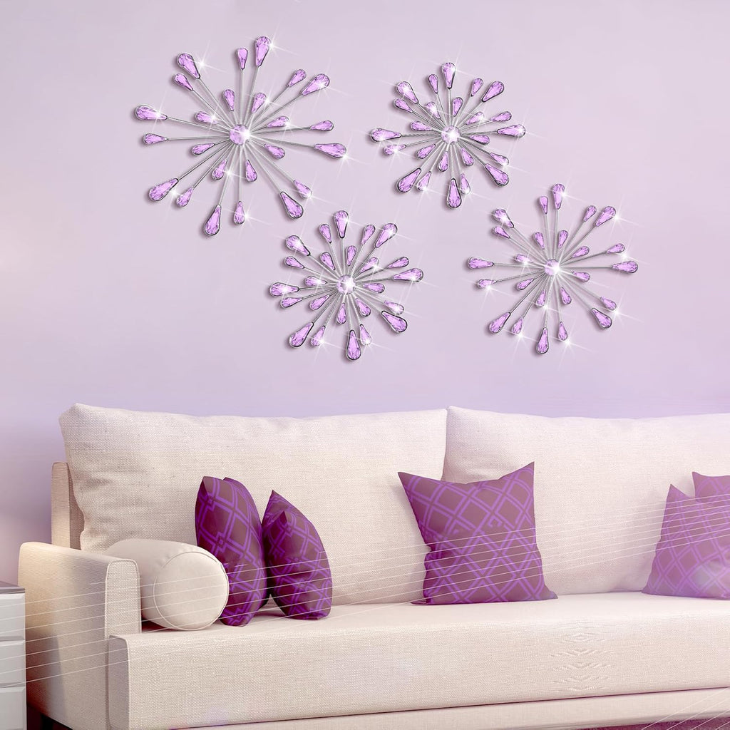 Hicarer 4 Pcs Starburst Wall Decor, Bling Metal Wall Art, Purple