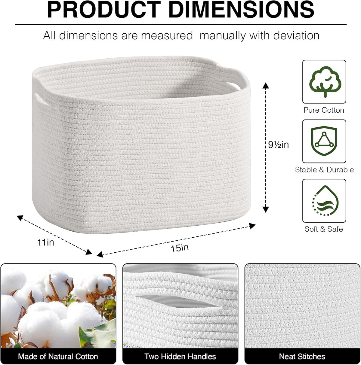 ICERZCZ Woven Cotton Rope Baskets for Gifts Empty, 15×11×9.5 Off White