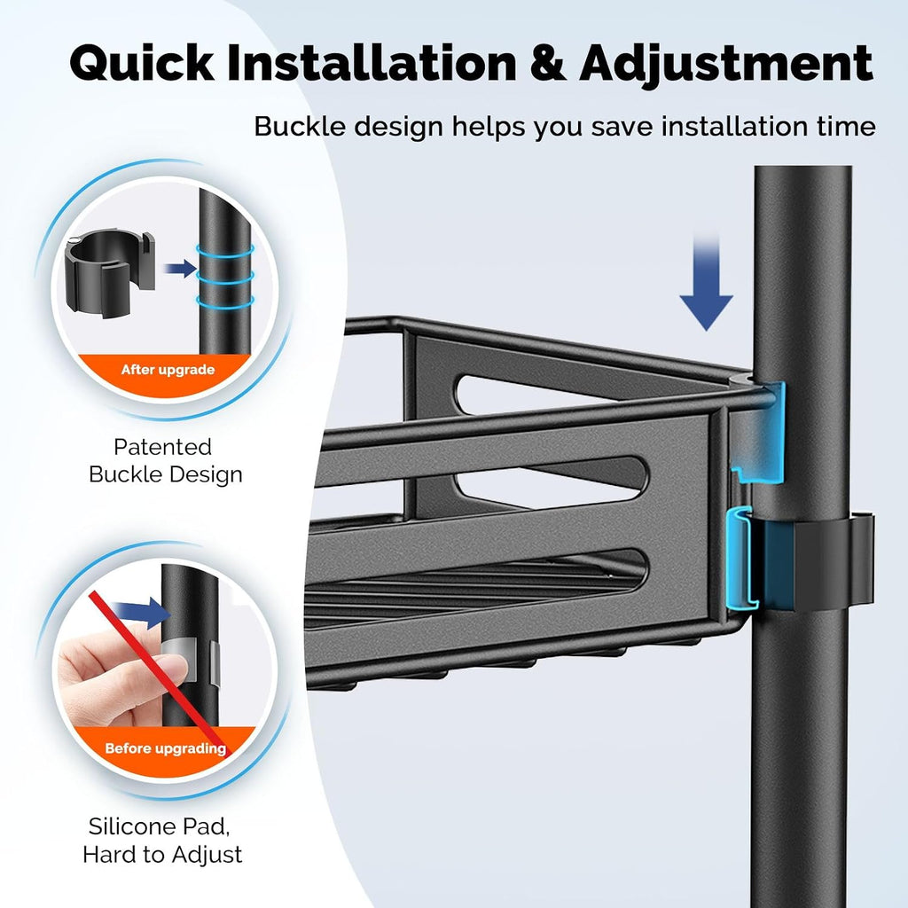HAMITOR Corner Shower Caddy Tension Pole, 4 Tier Rustproof Organizer- Black