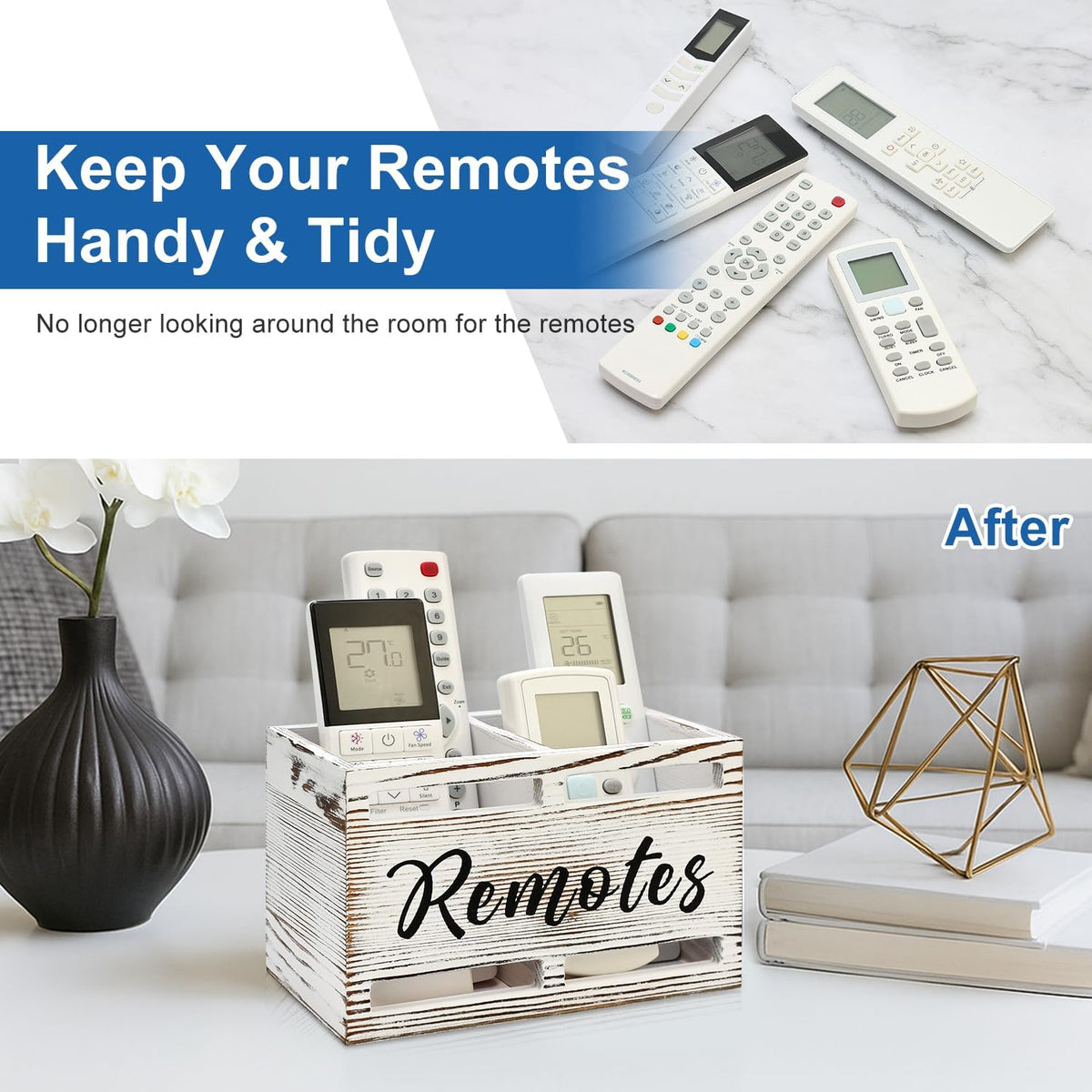 Wooden TV Remote Control Holder Wall Mount Remote Caddy Organizer for Table
