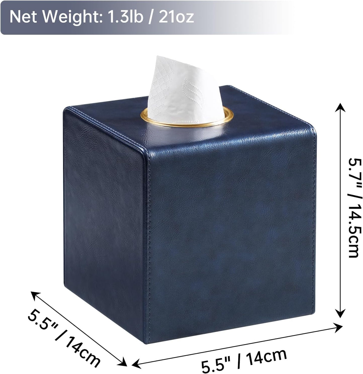 Square Tissue Box Cover with Magnetic Closure, Navy Blue
